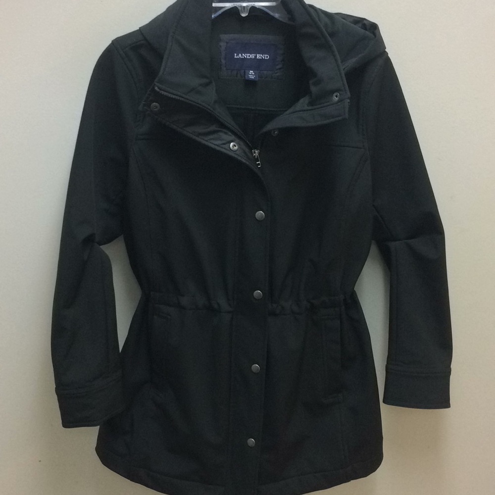 Lands' End Black jacket hood fleece lined